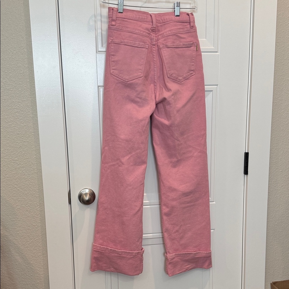 Vibrant Pink Flare Jeans with Distressed Details - Picture 5 of 5
